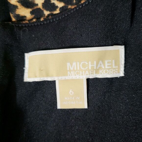 Michael Kors Cheetah Print Panel Dress Sz 6 S- Ponte Knit- Leopard - Black Brown - Picture 2 of 14